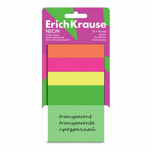 Picture of EK PLASTIC STICKY NOTE NEON 75X75MM 40 SHEETS 4 COLOURS